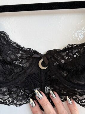 Killstar Black Lace Bralette with Crescent Charm